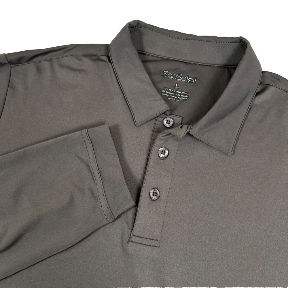 San Soleil Men's Polo‎ Shirt XL Grey Pullover Long Sleeve Golf UPF 50+ Vented